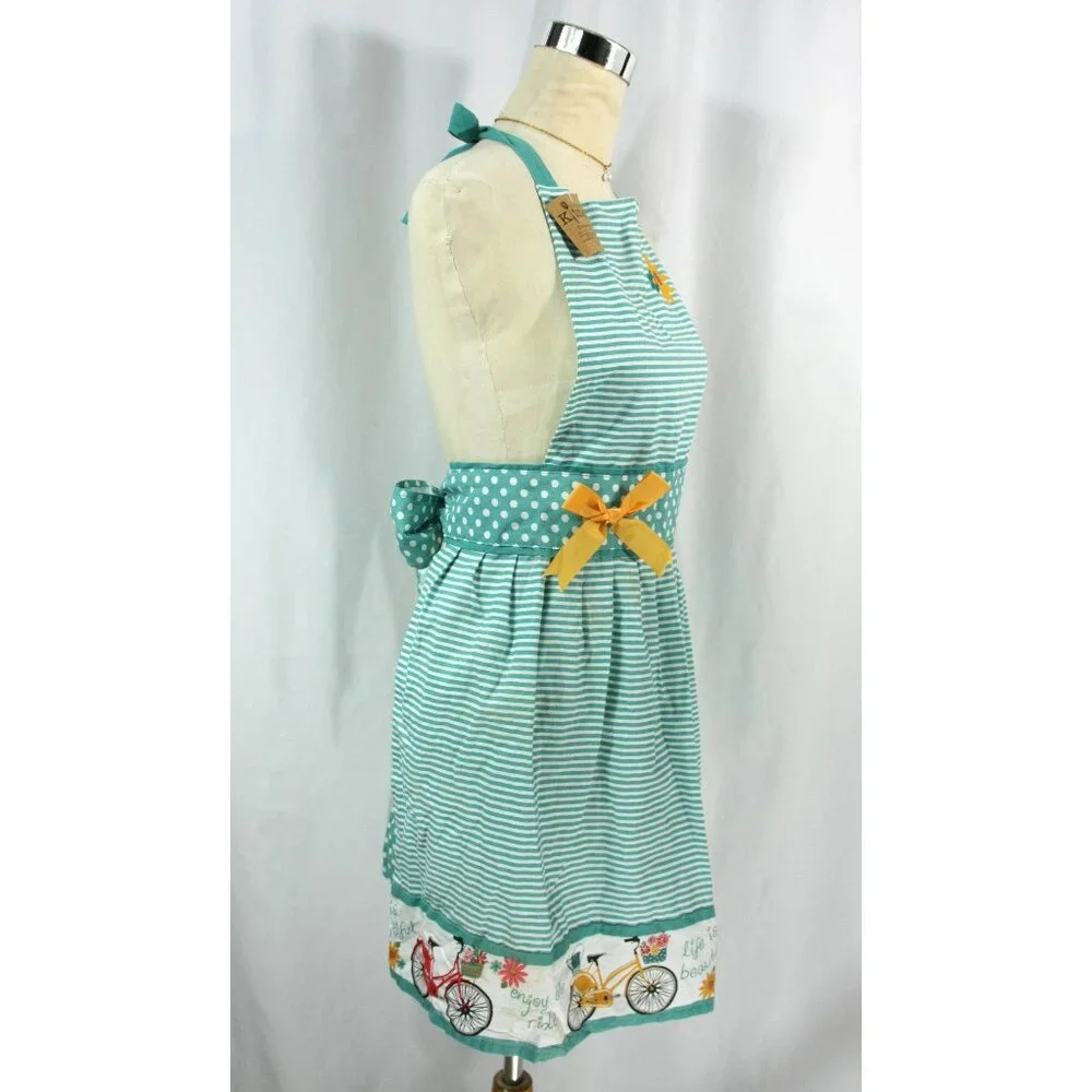 NEW Kay Dee Designs Floral Embroidered Bicycle Stripe Dot Kitchen Bib Full Apron